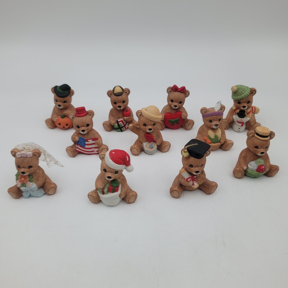 Vintage Homco Calendar Teddy Bear Figurines Lot of 11 Porcelain Ceramic 5610
